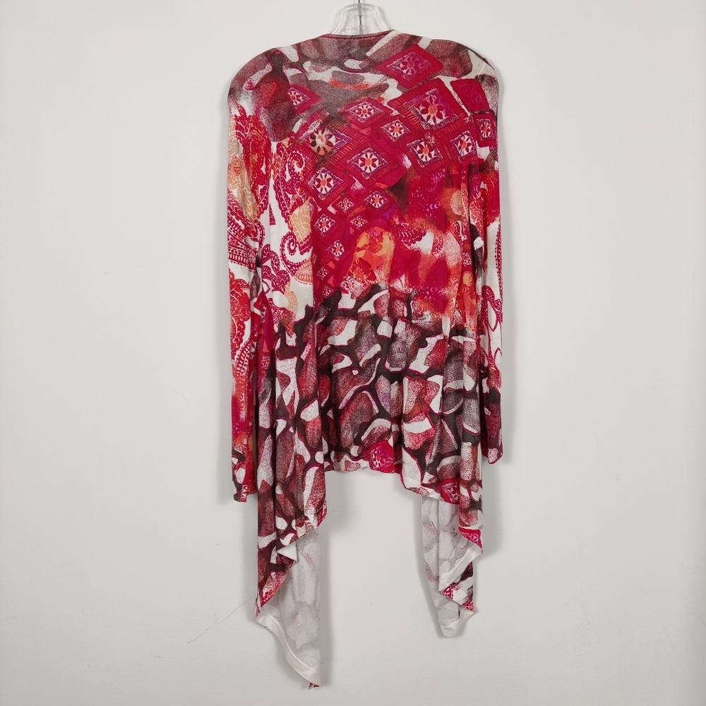 Olsen Women's Linen Open Front Cardigan Size Large Abstract Artsy Beach Summer